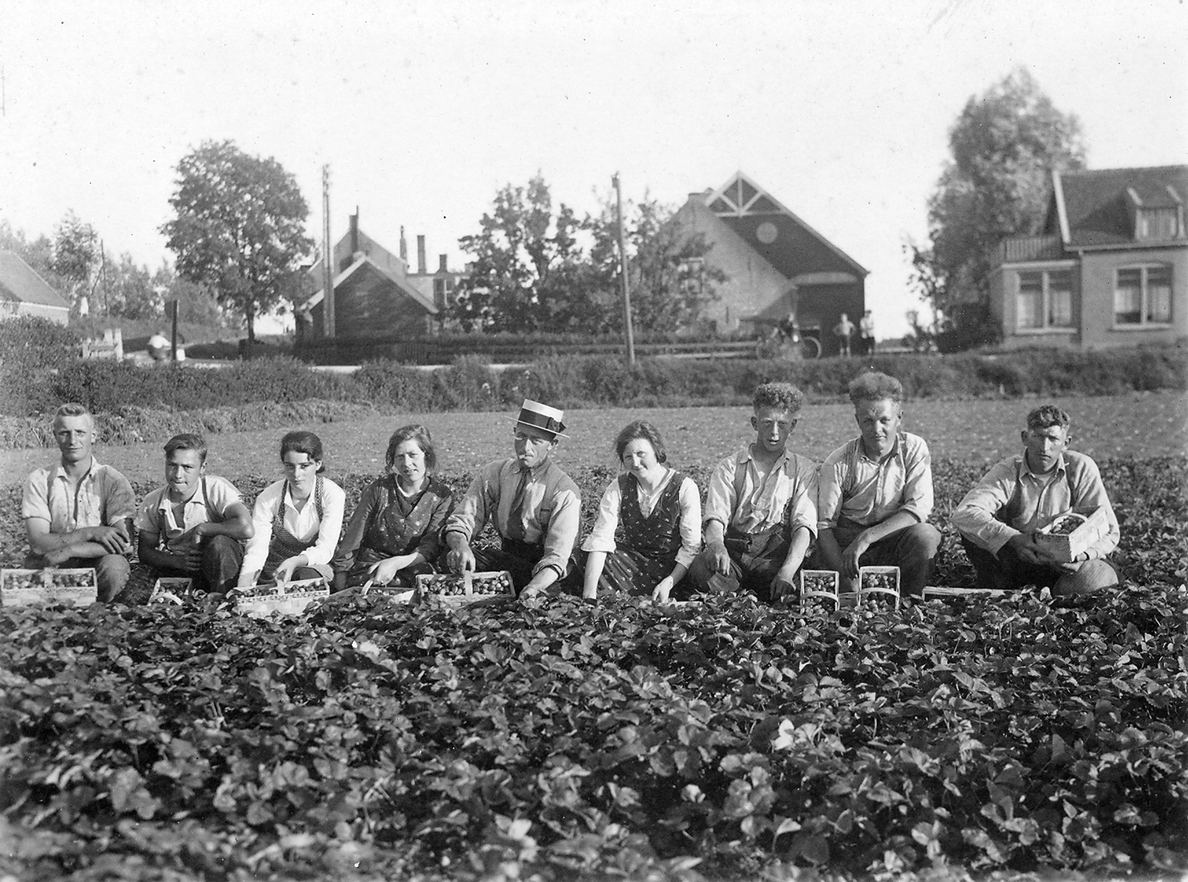 F 4236 tuinderij in Ambacht Jan Zijderveld baas herkenbaar aan hoedje rond 1930